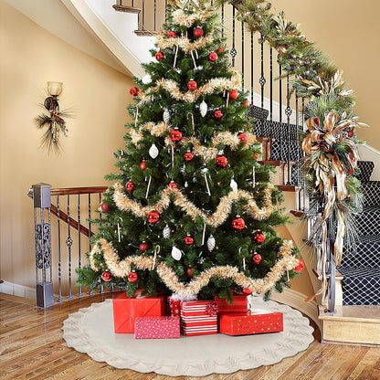 TETOU Knitted Christmas Tree Skirt 36 inches White Tree Skirt Rustic Christmas Tree Decorations Holiday Party Decor