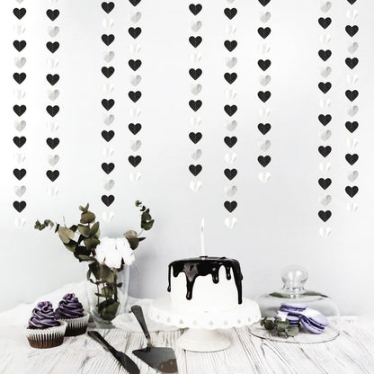 TETOU White-Black Champagne Party Decoration Heart Garland,52Ft Hanging Paper Backdrop Streamers for Birthday New Years Graduation Christmas Wedding Engagement Bachelorette Decoration