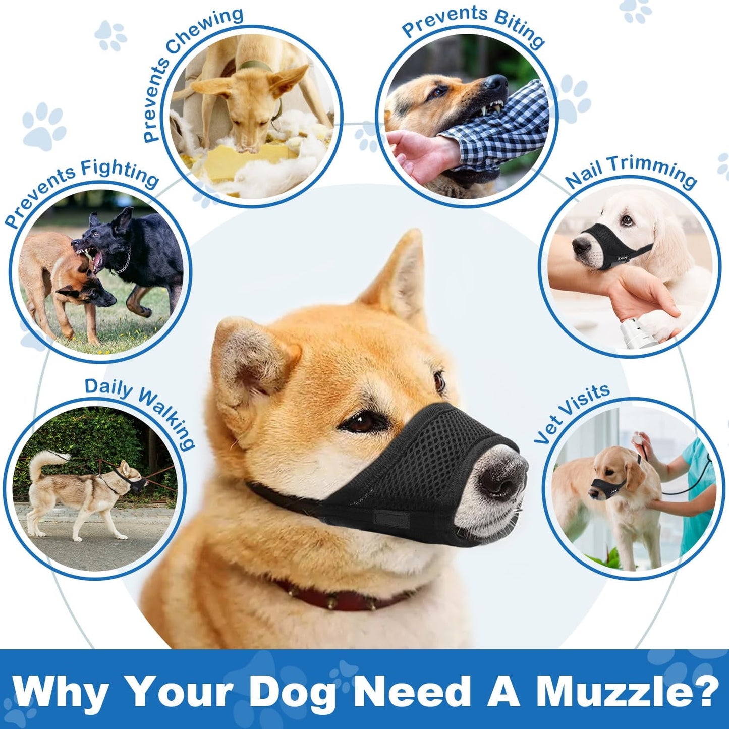 TETOU Dog Muzzle, Soft Mesh Breathable Drinkable Pets Muzzles with Adjustable Strap for Small Medium Large Dogs - M
