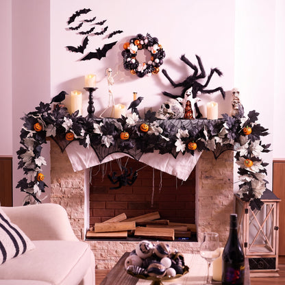 TETOU 2Pcs Fall Halloween Garland, 69" Halloween Pumpkin Maple Leaves Garland for Outdoor Indoor Fall Autumn Halloween Mantle Staircase Porch Party Decoration