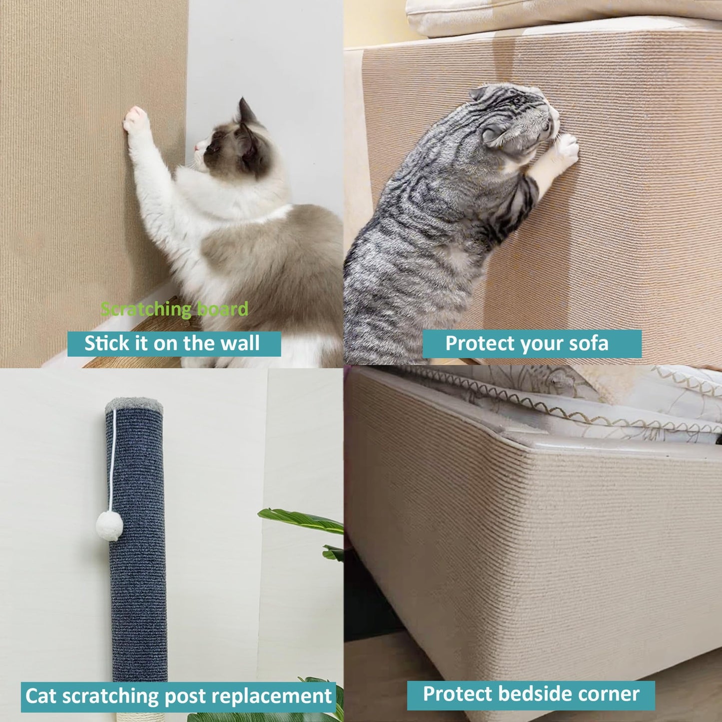 TETOU 15.8*78.7" Cat Scratching Mat with Self-Adhesive Trimmable, Replacement for Cat Tree Shelf Shelves, Cat Scratch Carpet for Indoor Cats - Beige