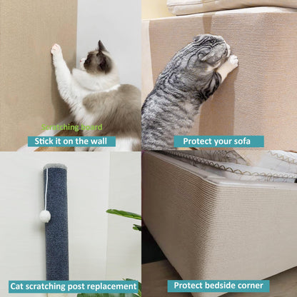 TETOU 15.8*78.7" Cat Scratching Mat with Self-Adhesive Trimmable, Replacement for Cat Tree Shelf Shelves, Cat Scratch Carpet for Indoor Cats - Beige