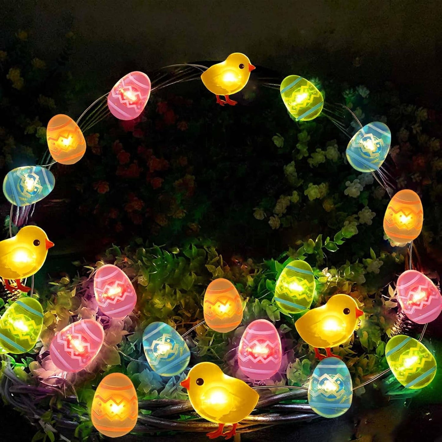 TETOU 13Ft 40Led Egg Easter Light String,Battery Operated Mini Lighted Eggs Spring Easter Garland for Tree Home Fireplace Easter Party Indoor Outdoor Decoration