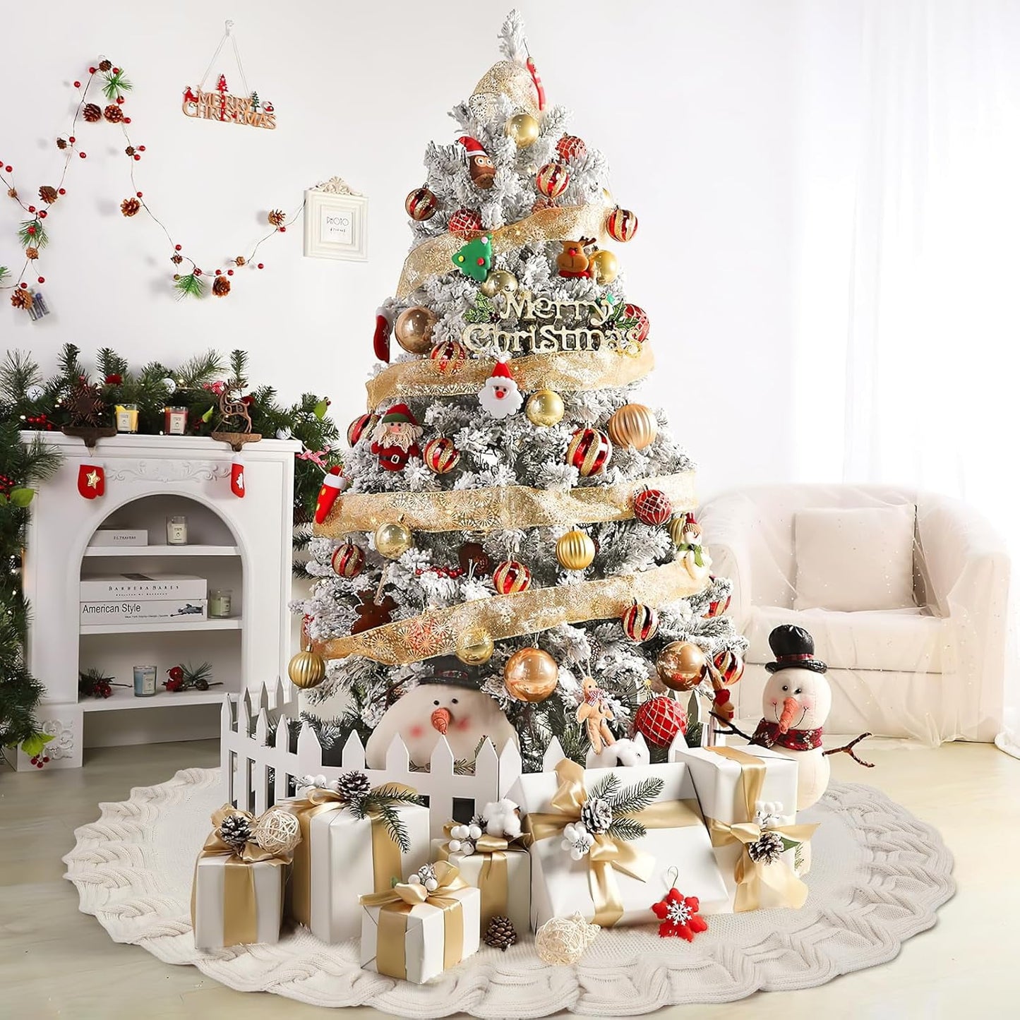 TETOU Knitted Christmas Tree Skirt 36 inches White Tree Skirt Rustic Christmas Tree Decorations Holiday Party Decor