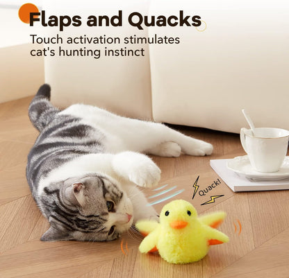 TETOU Interactive Cat Toys Rechargeable Flapping Duck Cat Toys with Catnip Duck Quacking Touch Activated Cat Toy for Indoor Cats Kitten Play Chase Exercise (No Flying)