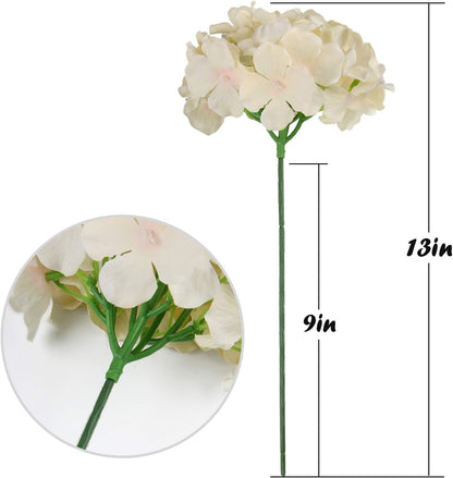 TETOU 10Pcs Silk Hydrangea Heads, Artificial Flowers Heads Fake Flower with Stems for Home Wedding Family Party Decoration - Champagne