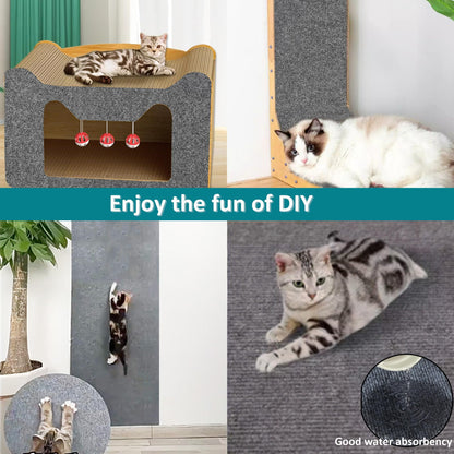 TETOU 15.8*78.7" Cat Scratching Mat with Self-Adhesive Trimmable, Replacement for Cat Tree Shelf Shelves, Cat Scratch Carpet for Indoor Cats - Dark Gray