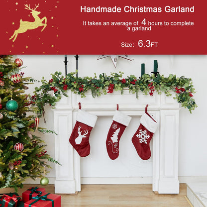 TETOU 6.3ft Christmas Garland Artificial Pine Cypress Eucalyptus Berries Greenery Garland Holiday Decor