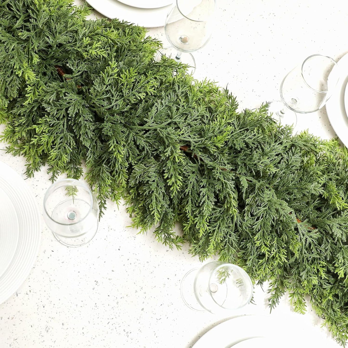 TETOU 6Ft 1Pc Christmas Cedar Garland Artificial Realistic Green Cedar Garland Real Touch Faux Cedar Pine Needles Garland for Home Fireplace Indoor Outdoor Holiday Mantle Xmas Decoration