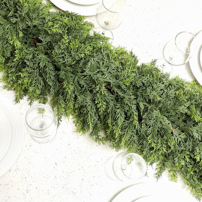 TETOU 6Ft 1Pc Christmas Cedar Garland Artificial Realistic Green Cedar Garland Real Touch Faux Cedar Pine Needles Garland for Home Fireplace Indoor Outdoor Holiday Mantle Xmas Decoration