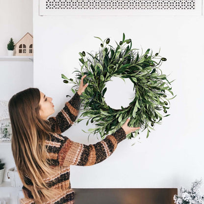 TETOU 20" Artificial Olive Wreath, Olive Branch Greenery Wreath & Olive Leaves, for Window Wall Hanging Front Door Holiday Outdoor Home Decorations