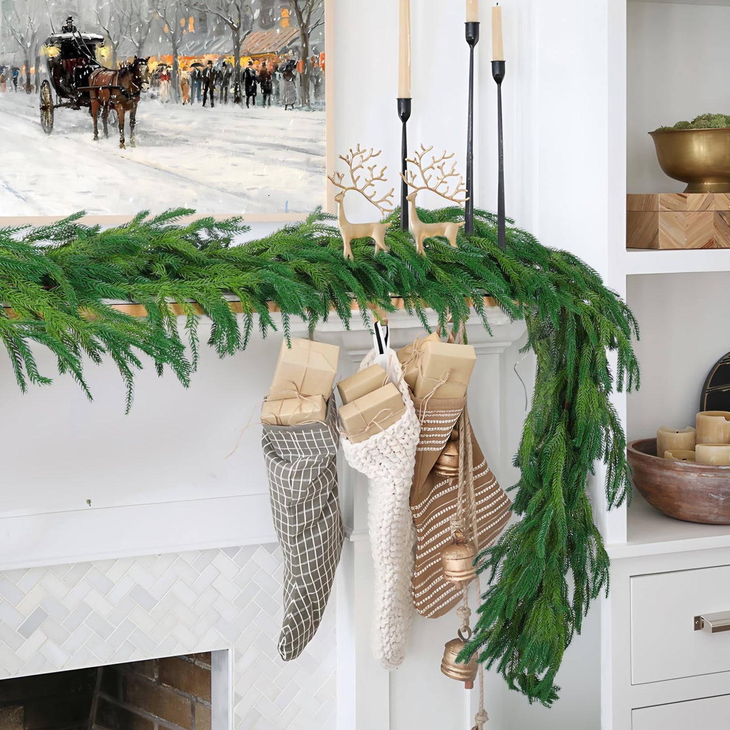 TETOU 2pcs 6ft Christmas Garlands Norfolk Pine Garland Faux Greenery Pine Garland for Christmas Holiday Winter Wall Mantle Fireplace Staircase Indoor Outdoor Decoration
