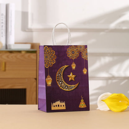 TETOU 4pcs Eid Mubarak Kraft Paper Bag Ramadan Packaging Gift Bags Holiday Supplies