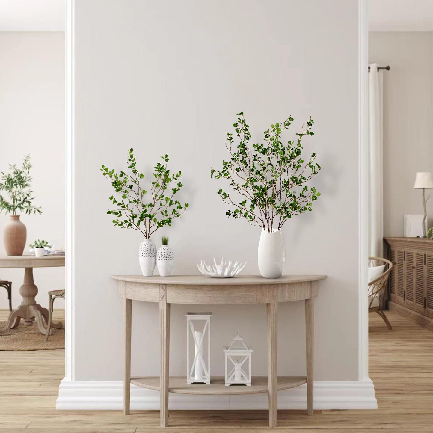 TETOU 4pcs Artificial Ficus Branches 43" Faux Leaf Spray Green Eucalytus Greenery Stems Home Office Vase Filler Decor