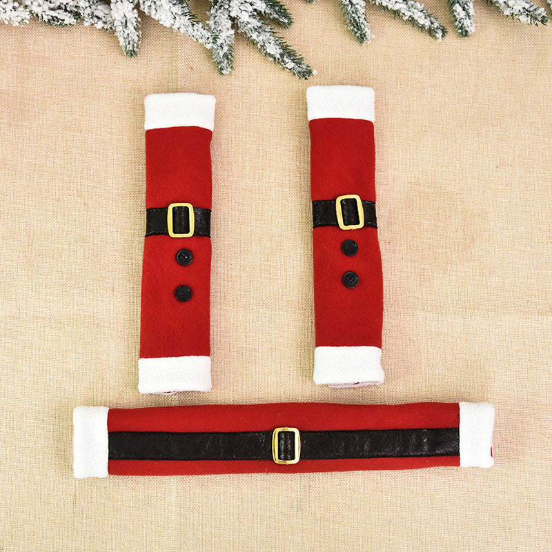 TETOU 3Pcs Refrigerator Door Handle Covers Protector, Santa's clothes Kitchen Appliance Covers, Microwave Oven Dishwasher Christmas Decorations