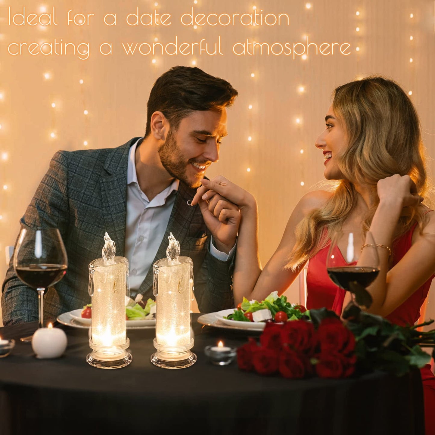 TETOU 4pcs LED Flameless Candles Crystal Lamp Tealight Home Table Birthday Wedding Christmas Decor