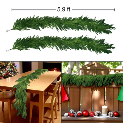 TETOU 2pcs 6ft Christmas Garlands Norfolk Pine Garland Faux Greenery Pine Garland for Christmas Holiday Winter Wall Mantle Fireplace Staircase Indoor Outdoor Decoration