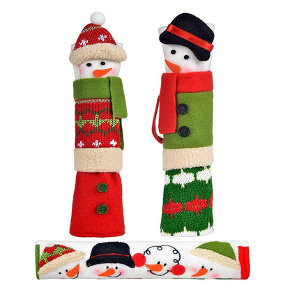 TETOU 3pcs Christmas Fridge Handle Covers Snowman Refrigerator Door Kitchen Appliance Protector Handle Cover