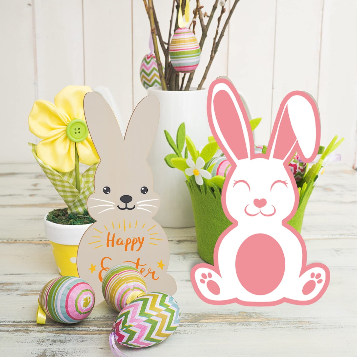 8 Pieces Large Easter Bunny Wood Cutout 8.9 x 5.5 Inch Unfinished Wooden Bunny Slices Wood Rabbit Ornament for Painting Spring Decor Easter Party Crafts DIY, 4 Styles