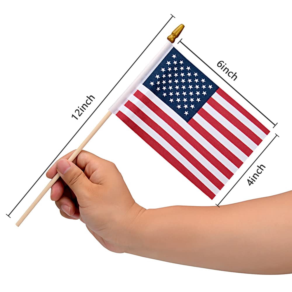 TETOU 50 Pack Small American Flags on Stick,4x6 Inch Small US Flags/Mini American Flags for Outside,American Hand Held Stick Flags for 4th of July Memorial day Patriotic Veterans Decoration