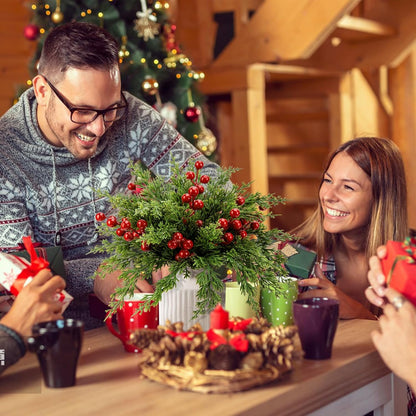TETOU 60pcs Christmas Artificial Pine Branches & Artificial Red Berry Stems, Norfolk Pine Needles Picks for DIY Christmas Decoration Xmas Garland Fake Greenery Decor Indoor