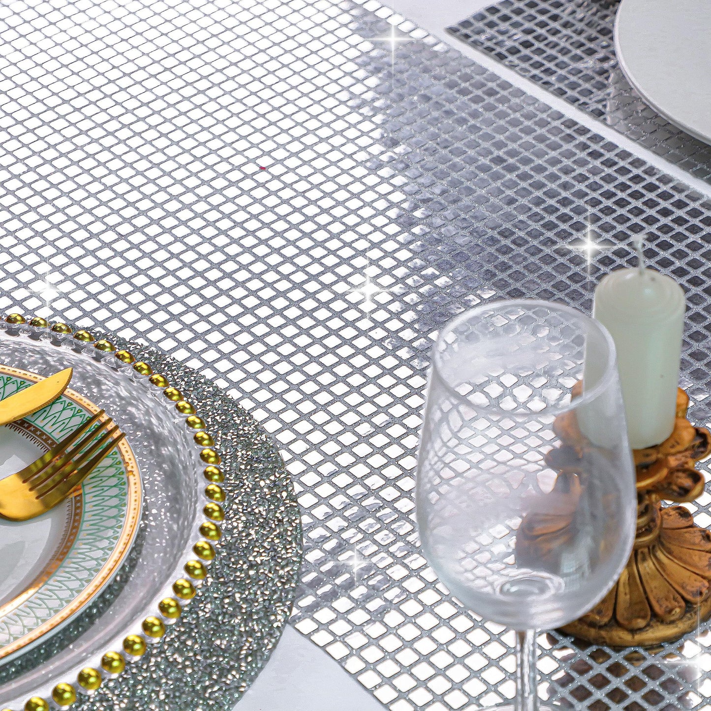 TETOU 13*108" Glitter Disco Party Table Runner, Mirror Table Runner Retro 70s 80s Theme Disco Ball Party Supplies for Birthday Bachelorette Dance Party Decorations - Silver