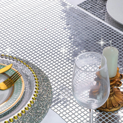 TETOU 13*108" Glitter Disco Party Table Runner, Mirror Table Runner Retro 70s 80s Theme Disco Ball Party Supplies for Birthday Bachelorette Dance Party Decorations - Silver