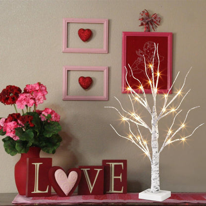 TETOU Valentines Day Easter Decor 2ft Birch Tree with LED Lights Fairy Light Spirit Tree for Home Indoor Table Mantel Battery Powered