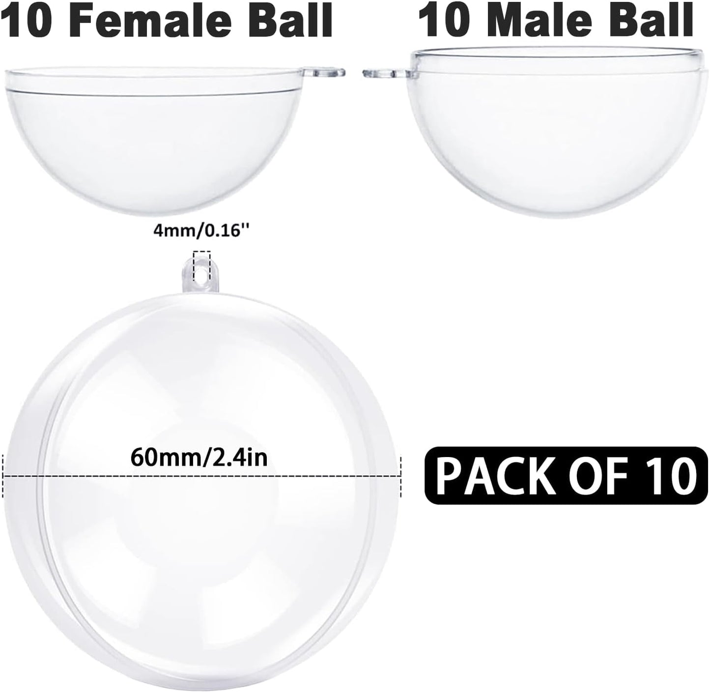 TETOU 10Pcs Christmas Ornaments Balls, 60mm Clear Plastic Fillable Ornament for Crafts, Clear Acrylic DIY Ornaments for Christmas Tree Holiday Wedding Party Home Hanging Decor