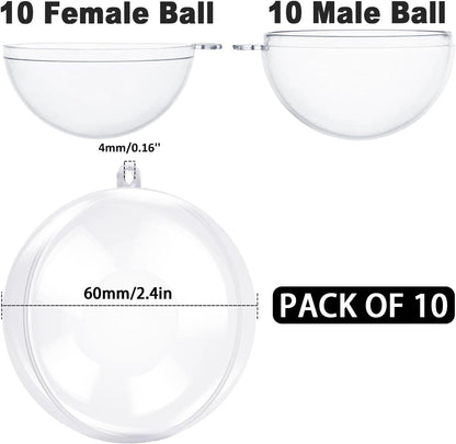 TETOU 10Pcs Christmas Ornaments Balls, 60mm Clear Plastic Fillable Ornament for Crafts, Clear Acrylic DIY Ornaments for Christmas Tree Holiday Wedding Party Home Hanging Decor