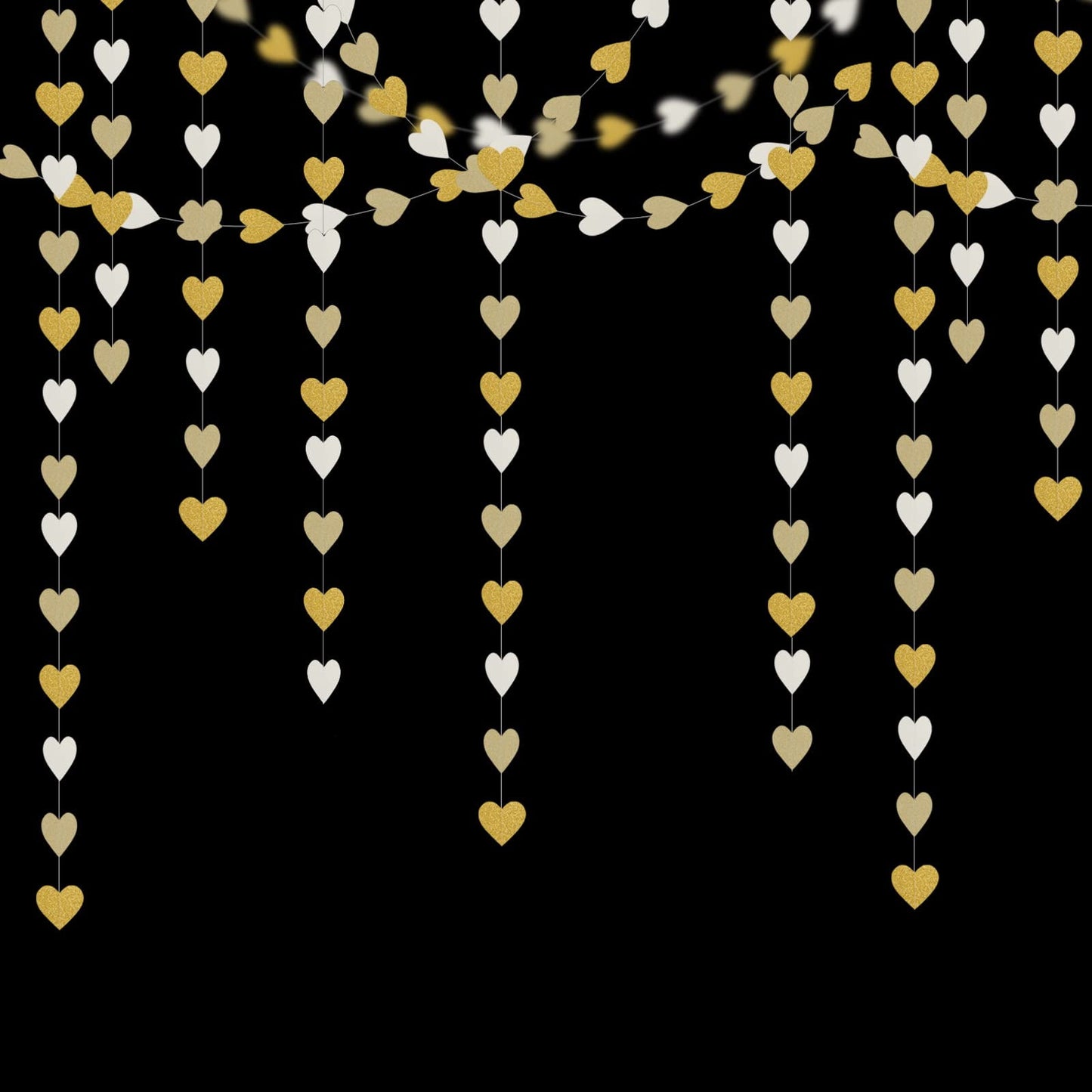 TETOU White-Gold Champagne Party Decorations Heart Garland,52Ft Hanging Paper Backdrop Streamers for Birthday New Years Graduation Christmas Wedding Engagement Bachelorette Decoration