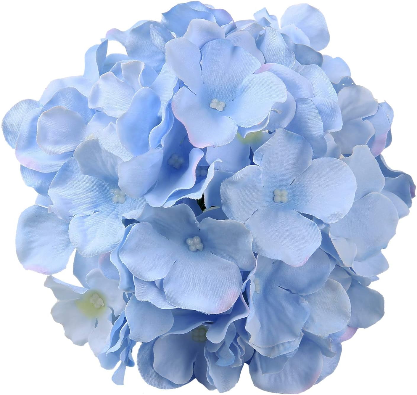 TETOU 10Pcs Silk Hydrangea Heads, Artificial Flowers Heads Fake Flower with Stems for Home Wedding Family Party Decoration - Blue
