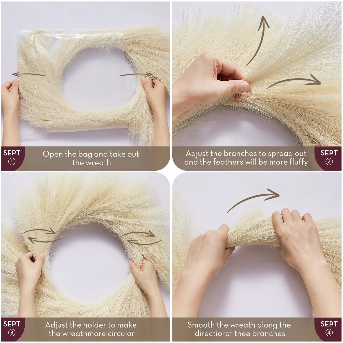 TETOU Artificial Pampas Grass Wreath, 26" Faux Pampas Grass Decor for All Seasons Home Boho Fall Modern Decoration - Beige