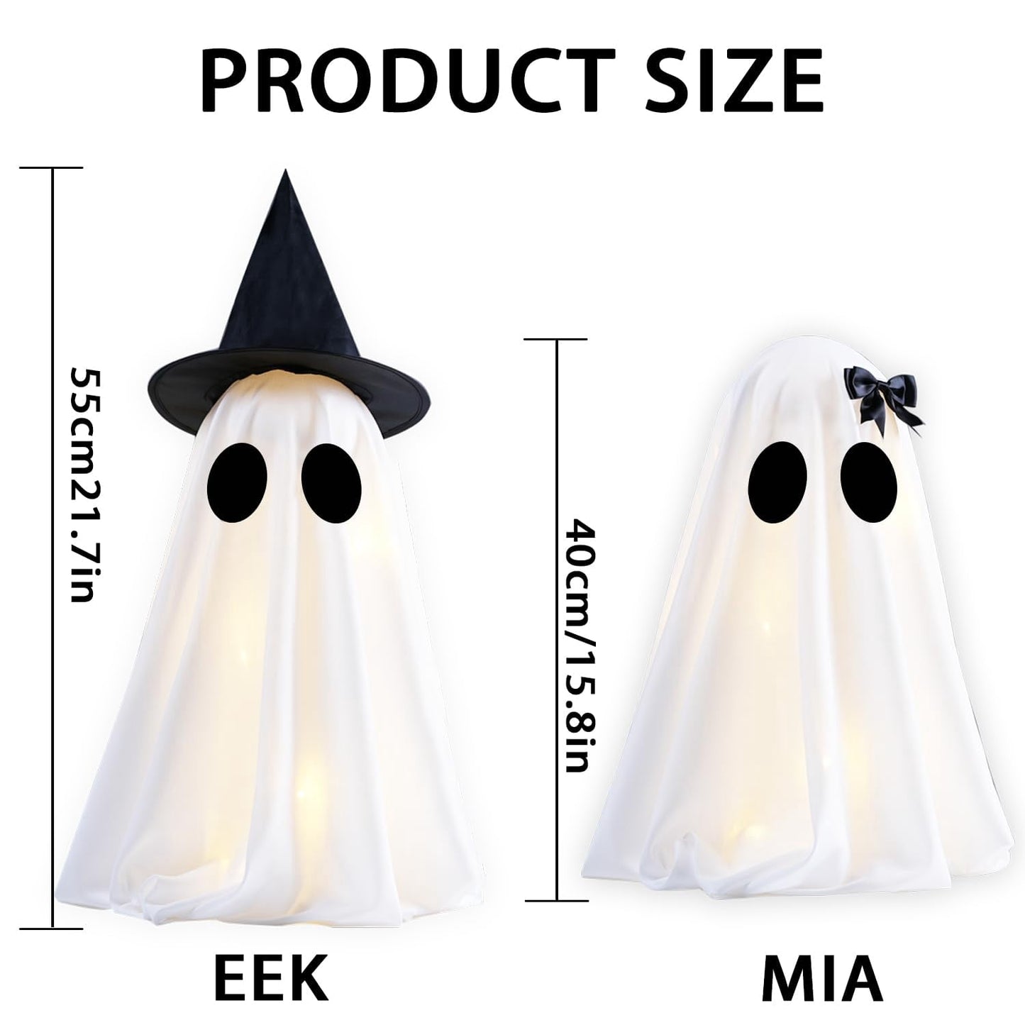 TETOU 2pcs Halloween Scary White Ghost Decor , Light Up DIY Scary White Ghost with Timer for Halloween Indoor Home Tabletop Mantel Decorations