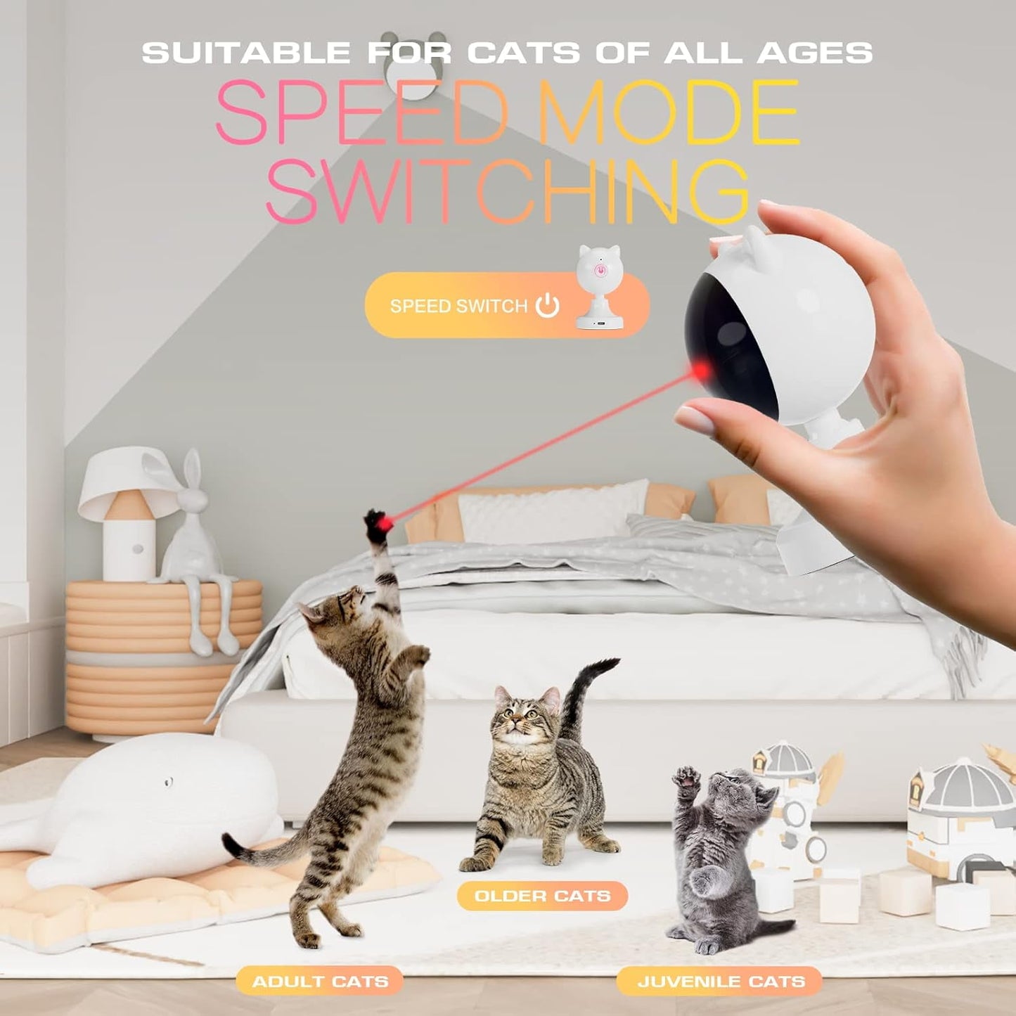 TETOU Automatic Cat Laser Toys, Interactive Laser Cat Toys for Indoor Cats/Kitty/Dogs, USB C Rechargeable Cat Enrichment Toys