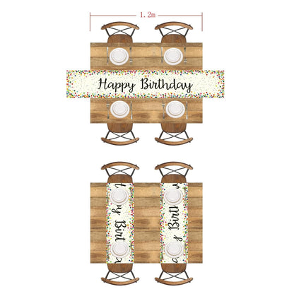 TETOU Happy Birthday Table Runner 72" White Linen Table Runner Placemats for Celebrate Birthday Party Supplies Table Decoration