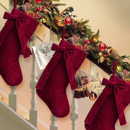 TETOU 18.9" Velvet Christmas Stockings, Extra Thick Large Bow Velvet Christmas Stockings for Fireplace Family Holiday Christmas Gifts Party Decorations(Burgundy)