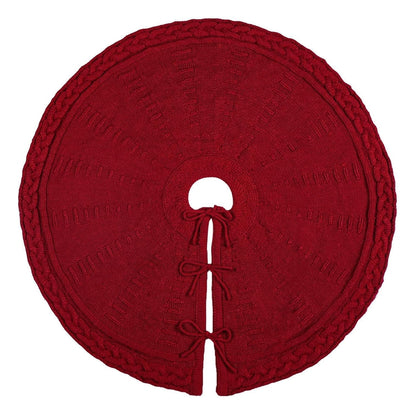TETOU 36In Knitted Christmas Tree Skirt, Wine Red Tree Skirt, Braided Cable Knit Thick Rustic Christmas Tree Decorations, Farmhouse Christmas Decor Xmas Holiday Home Party Decorations