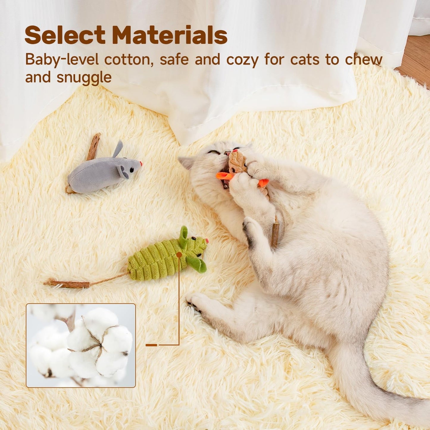 TETOU 3pcs Cat Toys Plush Mice Interactive Catnip Silvervine Animals Toys for Indoor Kitten Cat Chew Exercise Toys