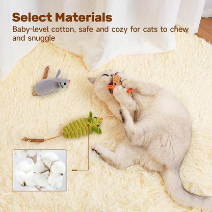 TETOU 3pcs Cat Toys Plush Mice Interactive Catnip Silvervine Animals Toys for Indoor Kitten Cat Chew Exercise Toys