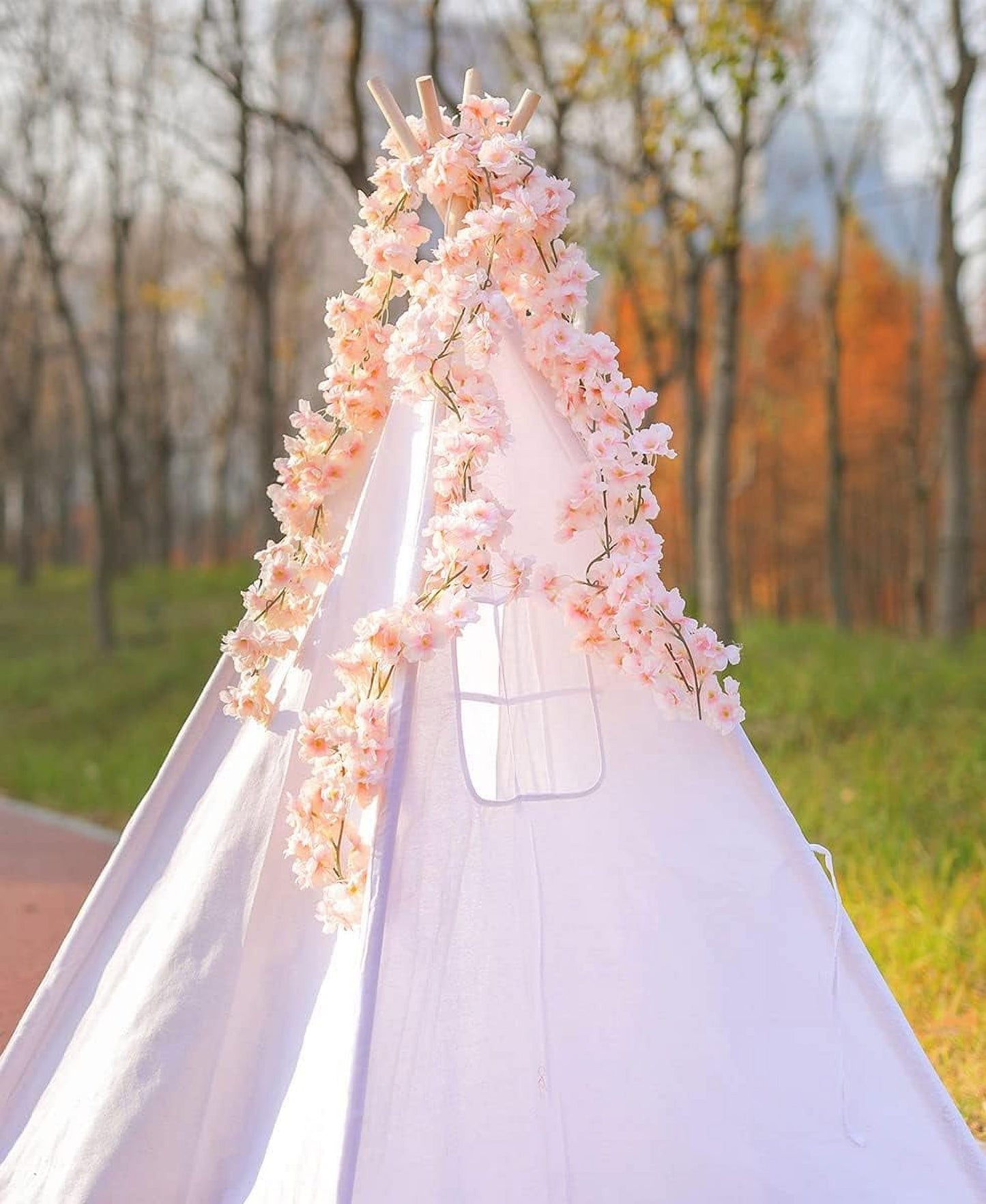 TETOU 23.6ft Flower Garland Artificial Cherry Blossom Hanging Vines for Spring Pink Home Room Wedding Party Kawaii Decor