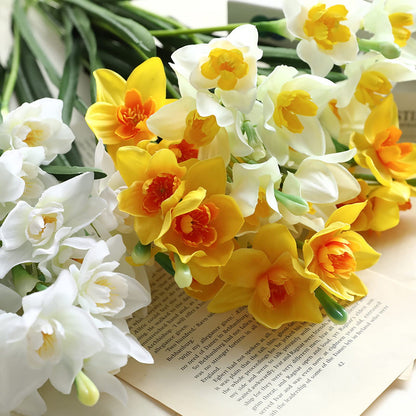 TETOU 10pcs Artificial Daffodils Flowers Real Branches for Vase Arrangement Store Home Wedding Decor - Yellow