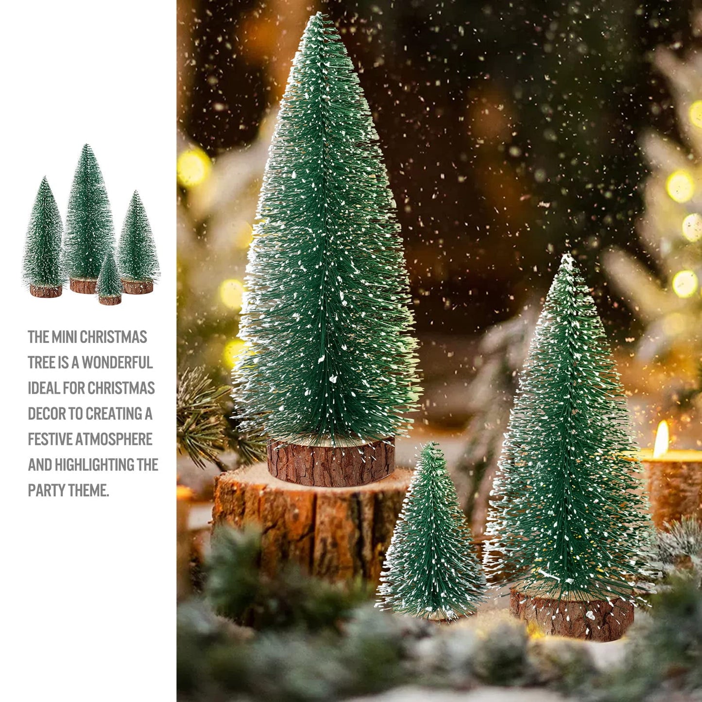 TETOU 6pcs Mini Christmas Trees Snow Bottle Brush Tree Green with 4 Sizes for Village Home Table Decoration