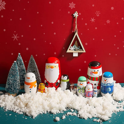 TETOU 6 Layer Christmas Nesting Dolls Wooden Santa Claus Matryoshka Doll Toy for Kids Children Gifts