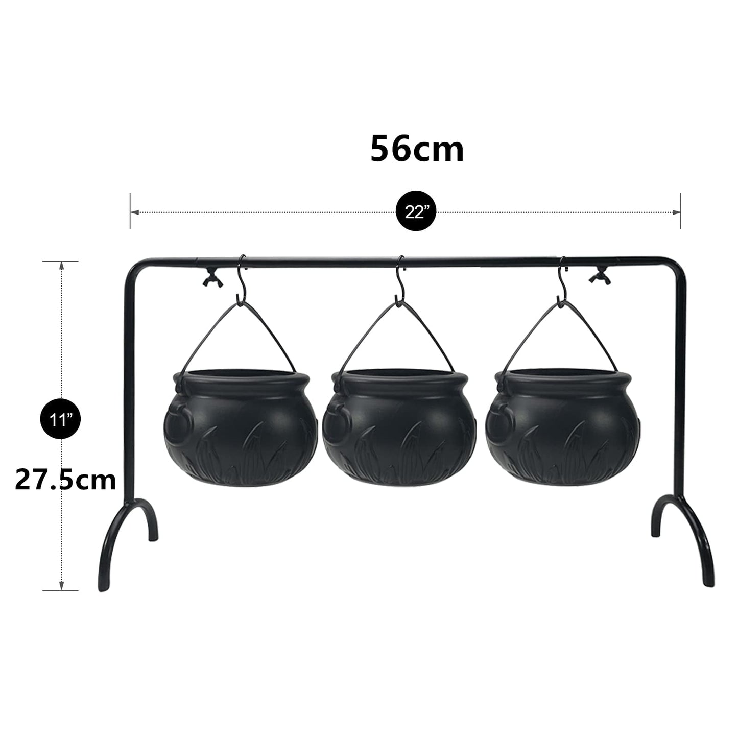 Halloween Decoration Witches Cauldron Serving Bowls on Rack Set of 3 Black Plastic Candy Bucket for Indoor Outdoor Home Kitchen Decoration