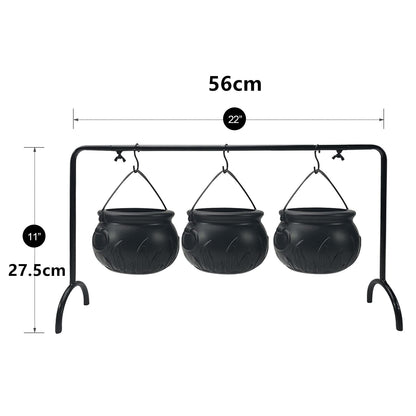 Halloween Decoration Witches Cauldron Serving Bowls on Rack Set of 3 Black Plastic Candy Bucket for Indoor Outdoor Home Kitchen Decoration