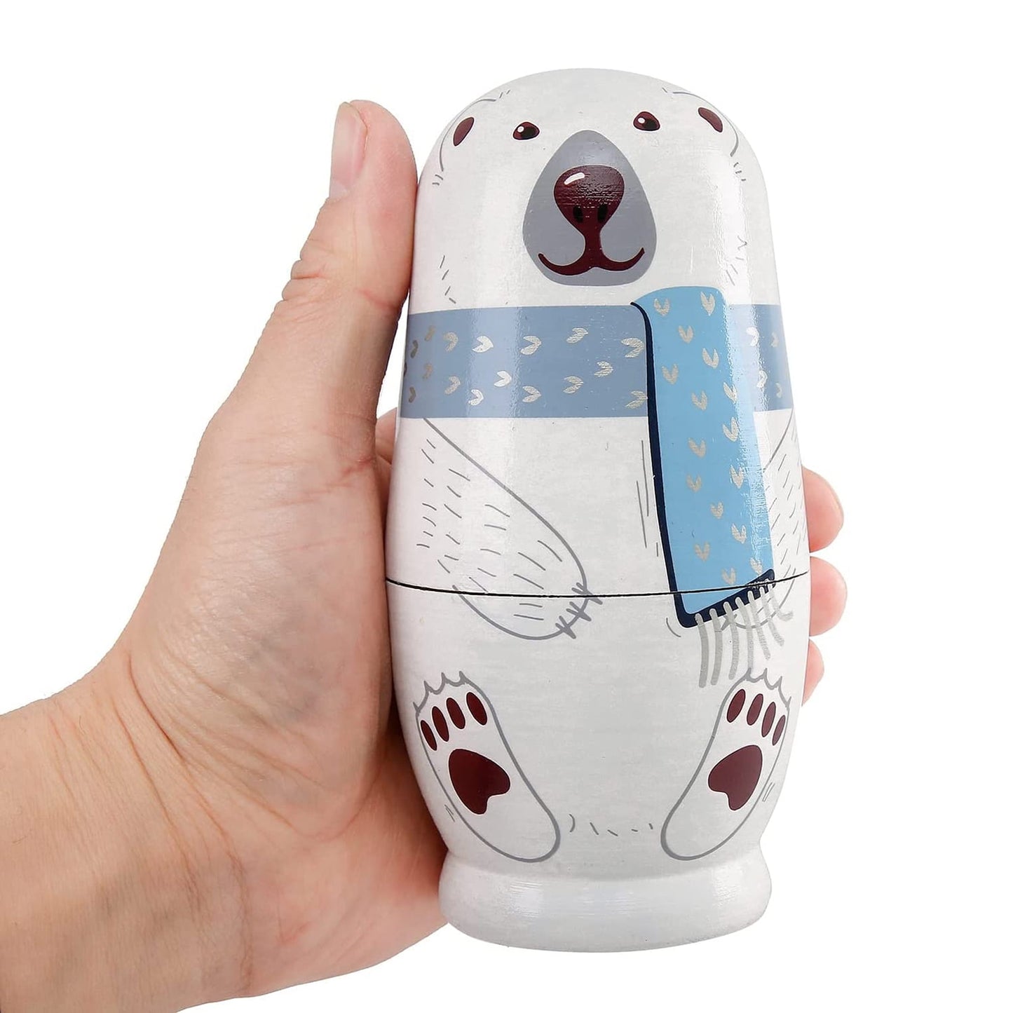 TETOU 5 Layer Christmas Nesting Dolls Wooden Matryoshka Doll Toy for Birthday Party Gift Home Table Christmas Decor(Polar Bear)