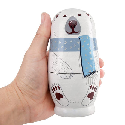 TETOU 5 Layer Christmas Nesting Dolls Wooden Matryoshka Doll Toy for Birthday Party Gift Home Table Christmas Decor(Polar Bear)