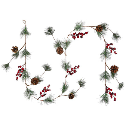 TETOU 5.9FT Christmas Garland Artificial Norfolk Smokey Pine Red Berry Garland with Lights Home Fireplace Decor