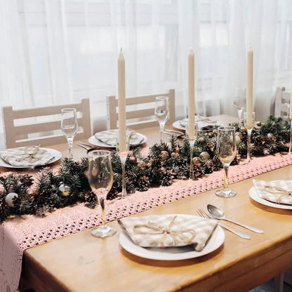 TETOU Boho Table Runner 12x72 Inch with Tassels Farmhouse Bohemian Table Runner Dining Rustic Home Decor - Pink